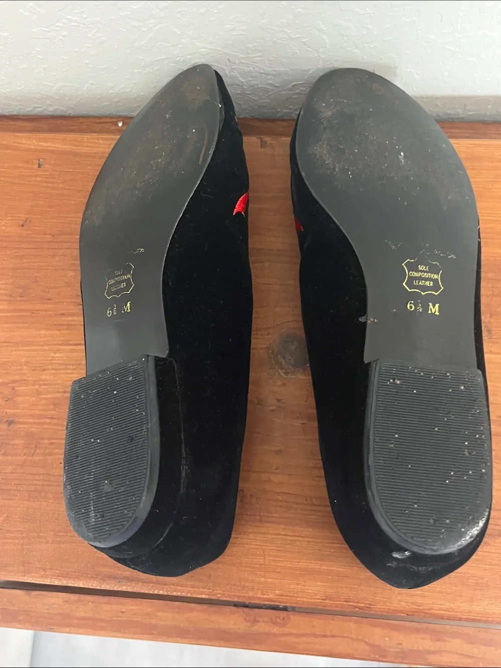 Talbots Black Velvet Flats with Poinsettia & Holiday Embroidery VTG Classics